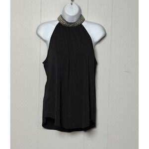 NWT Cable & Gauge Women's Halter Top Jet Black Silver Embellished Neck Sz Medium